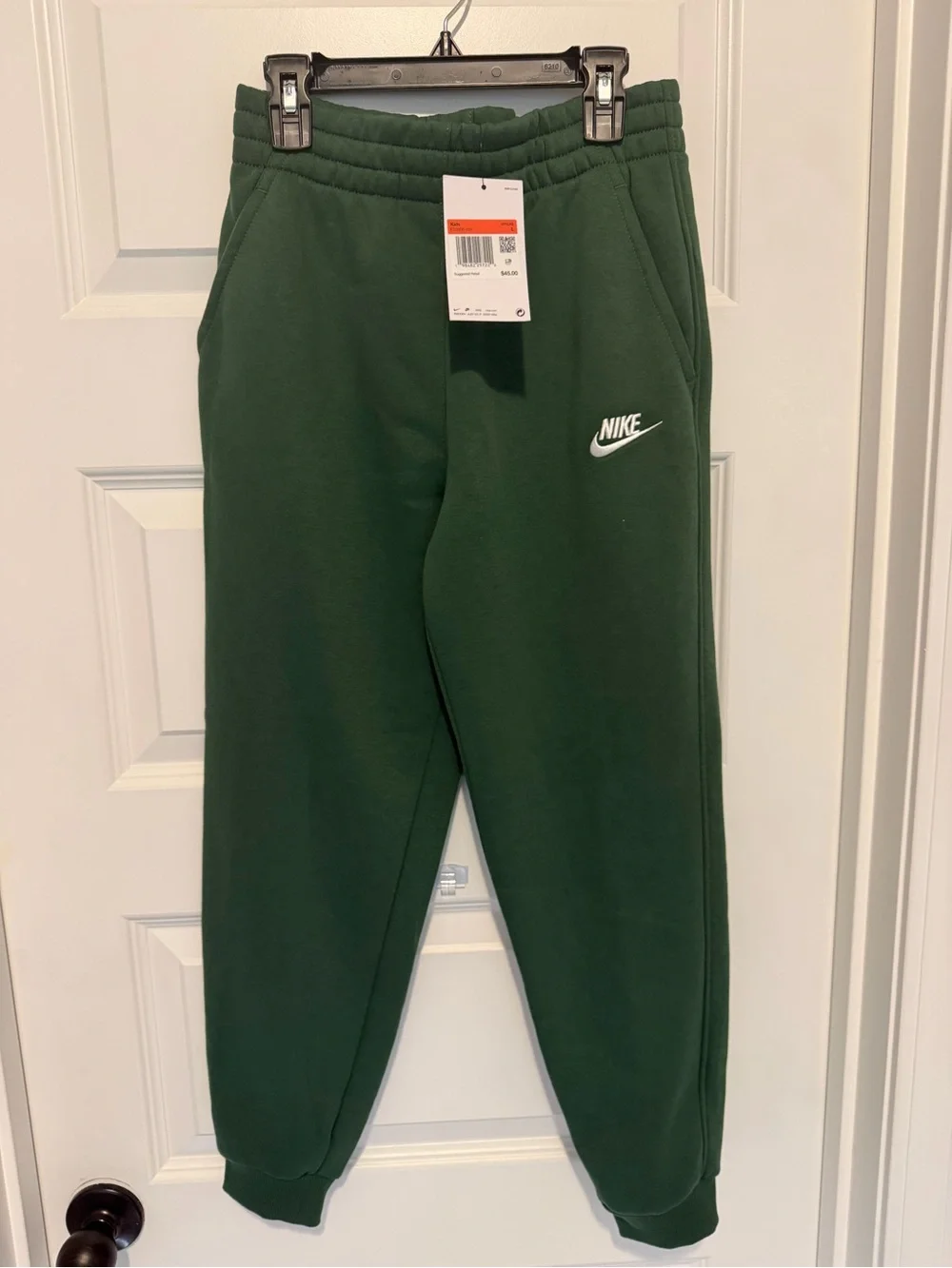 Nike Kids Dark Green Fleece Joggers with White Logo